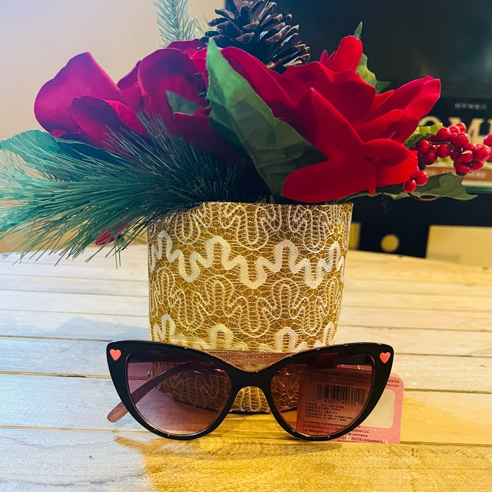 Betsey Johnson Black Sunglasses with Heart Accents